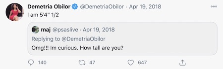 Demetria Obilor How tall